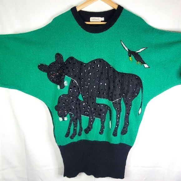 Artemis Black Panthers Vintage Green Sweater / Sweater Dress - Picture 1 of 16